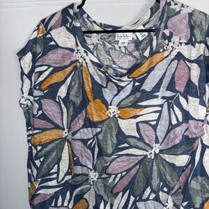 Nicole Miller 100% Linen Floral Short Sleeve Tee